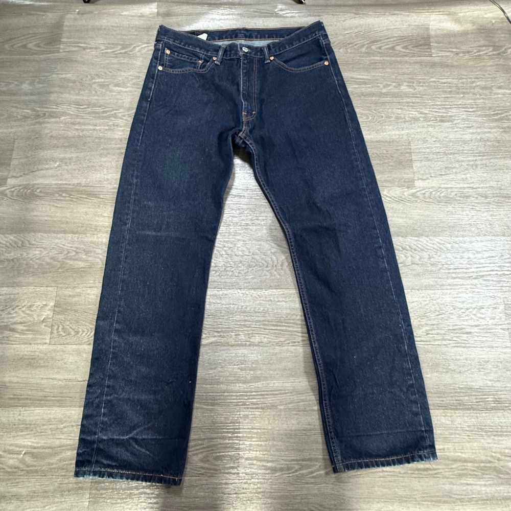 Levis 505 Regular Fit Jeans Mens 36x32 Dark Indigo Blue Straight Leg Denim
